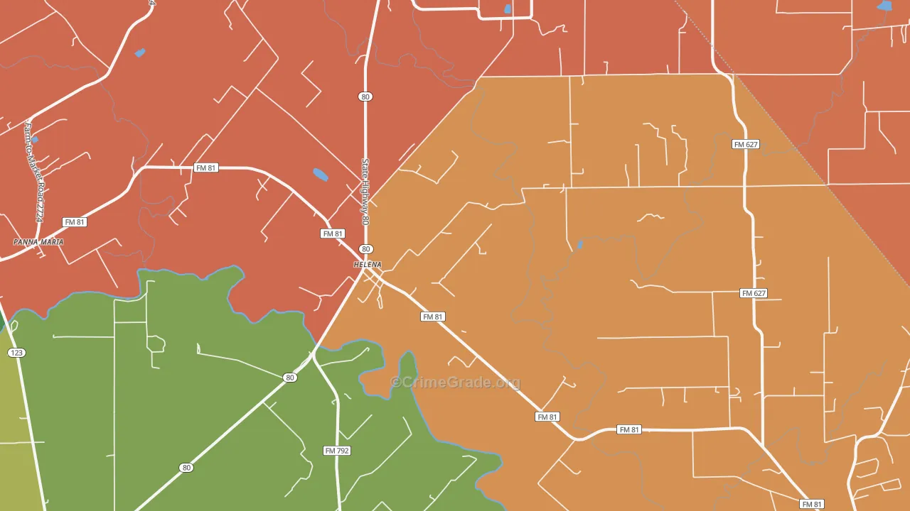 Helena, TX Map of Drug-Related Crime Rates