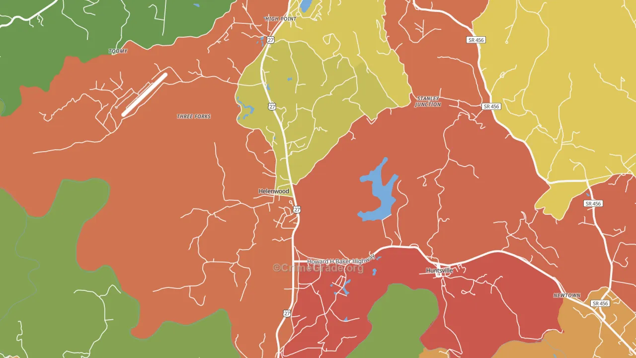Helenwood, TN Map of Drug-Related Crime Rates