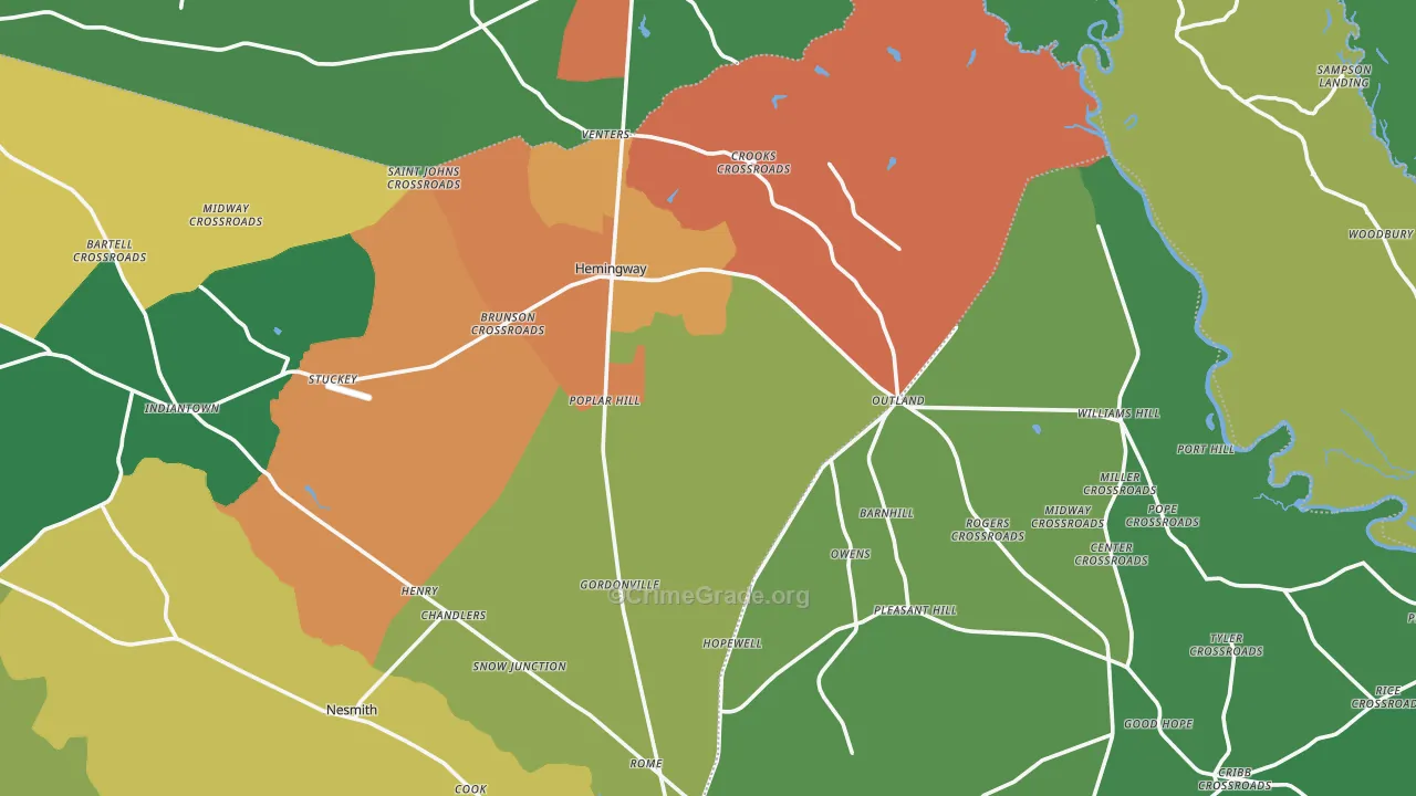 Hemingway, SC Map of Drug-Related Crime Rates