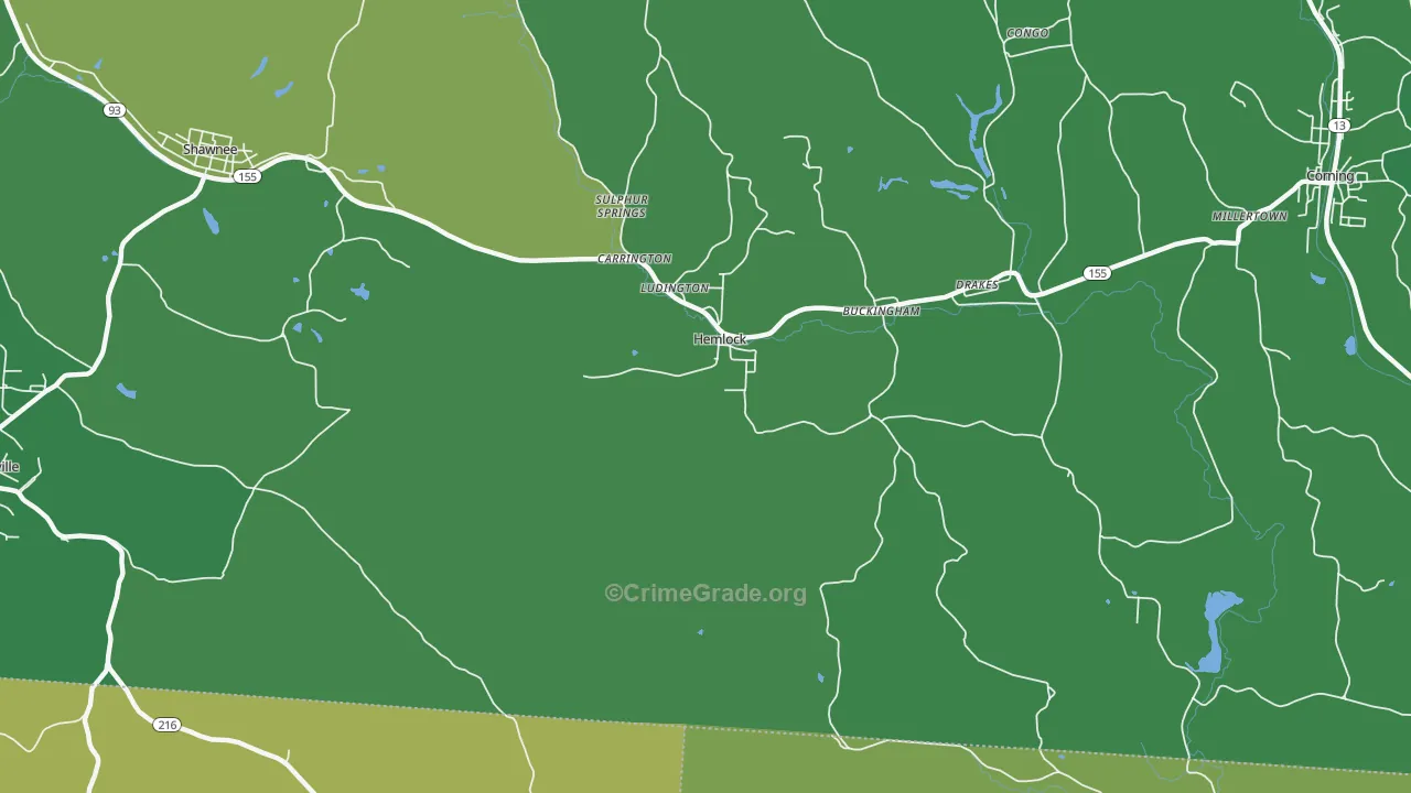 Hemlock, OH Map of Drug-Related Crime Rates