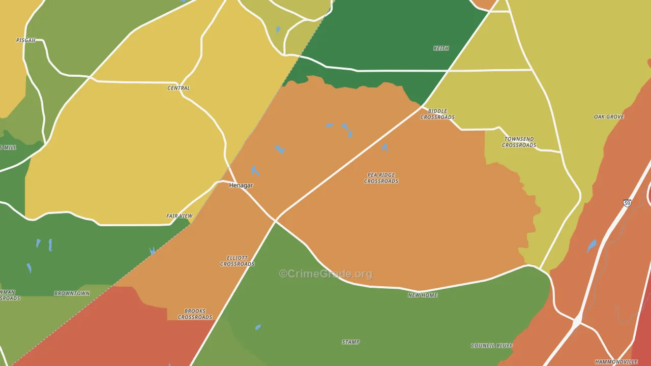 Henagar, AL Map of Drug-Related Crime Rates