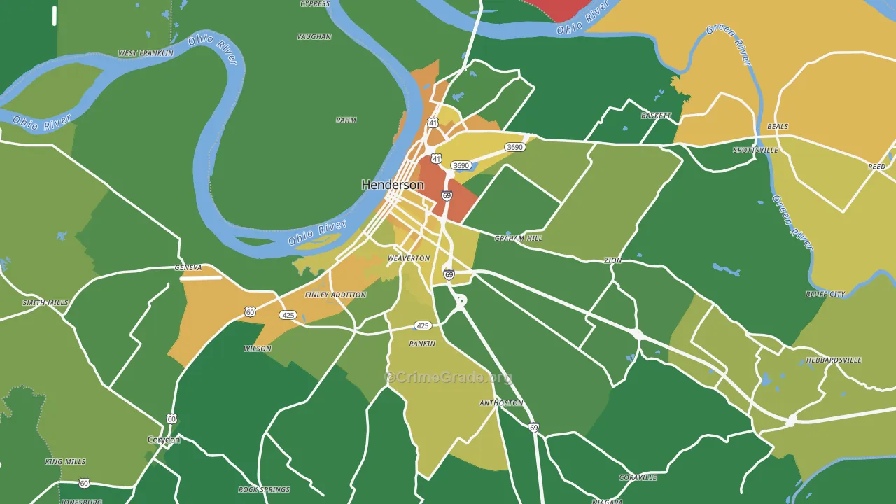 Henderson County, KY Map of Drug-Related Crime Rates