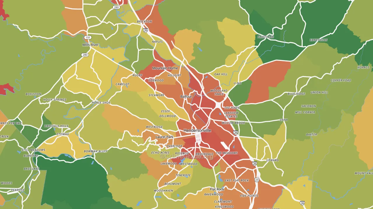 Henderson County, NC Map of Drug-Related Crime Rates