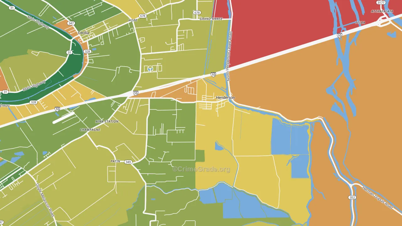 Henderson, LA Map of Drug-Related Crime Rates