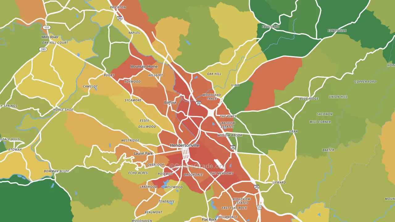 Hendersonville, NC Map of Drug-Related Crime Rates