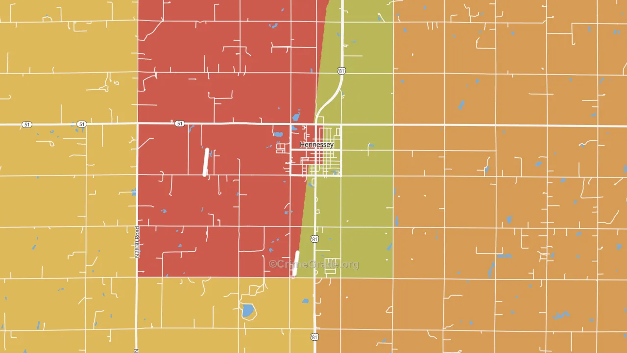 Hennessey, OK Map of Drug-Related Crime Rates