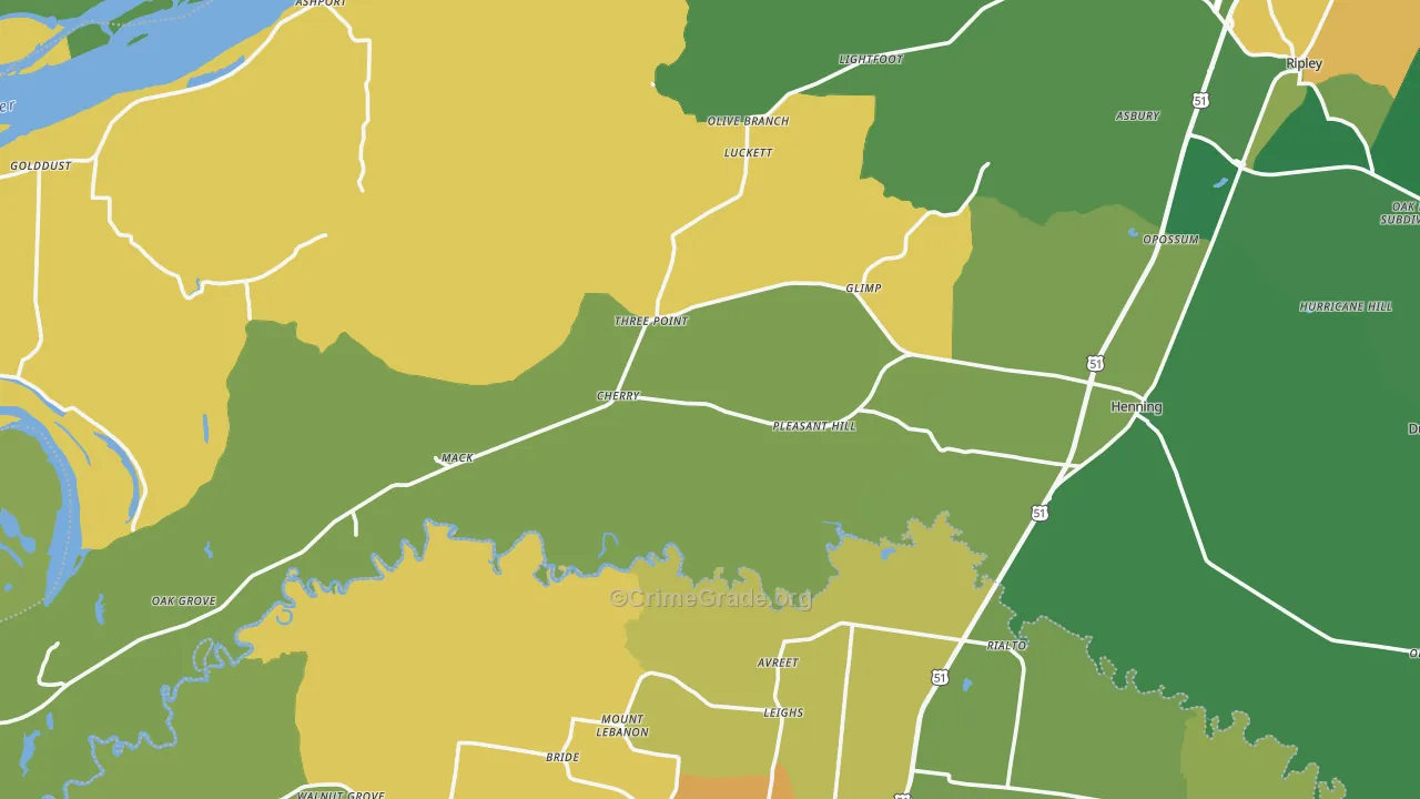 Henning, TN Map of Drug-Related Crime Rates
