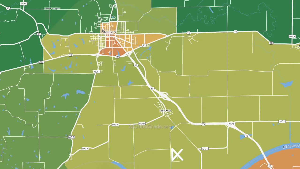 Henrietta, MO Map of Drug-Related Crime Rates