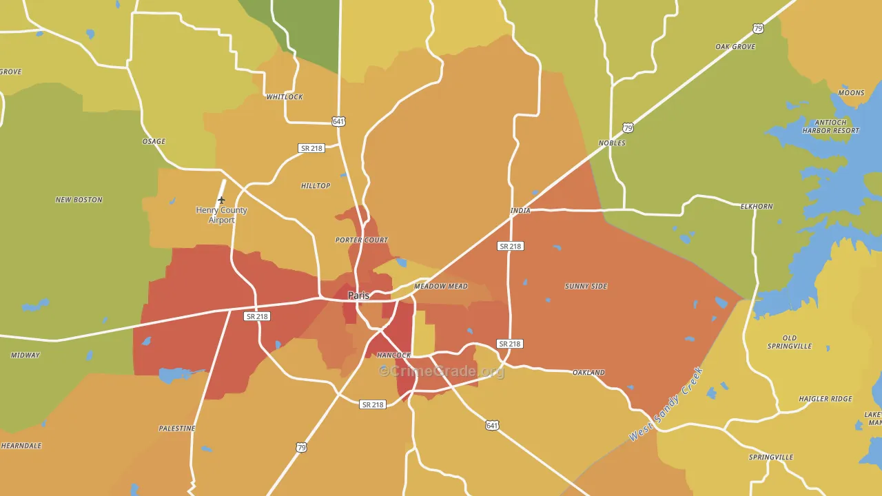 Henry County, TN Map of Drug-Related Crime Rates