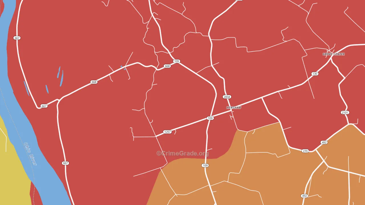 Henshaw, KY Map of Drug-Related Crime Rates