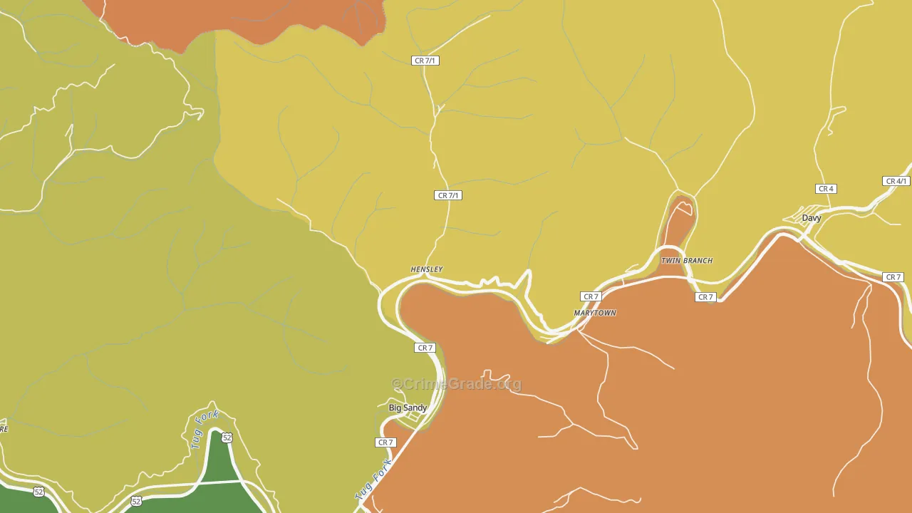 Hensley, WV Map of Drug-Related Crime Rates