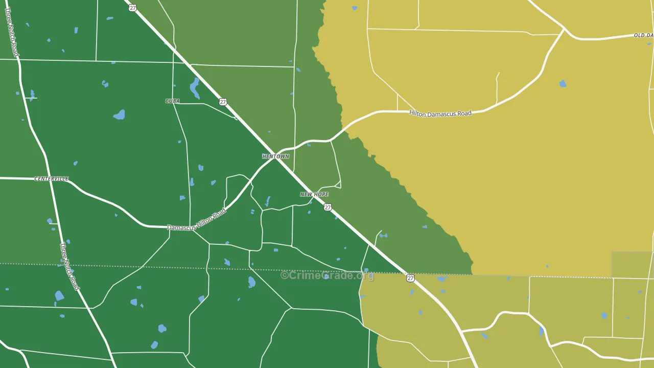 Hentown, GA Map of Drug-Related Crime Rates