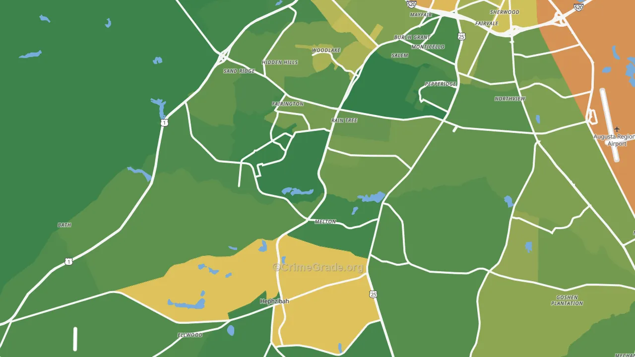 Hephzibah, GA Map of Drug-Related Crime Rates