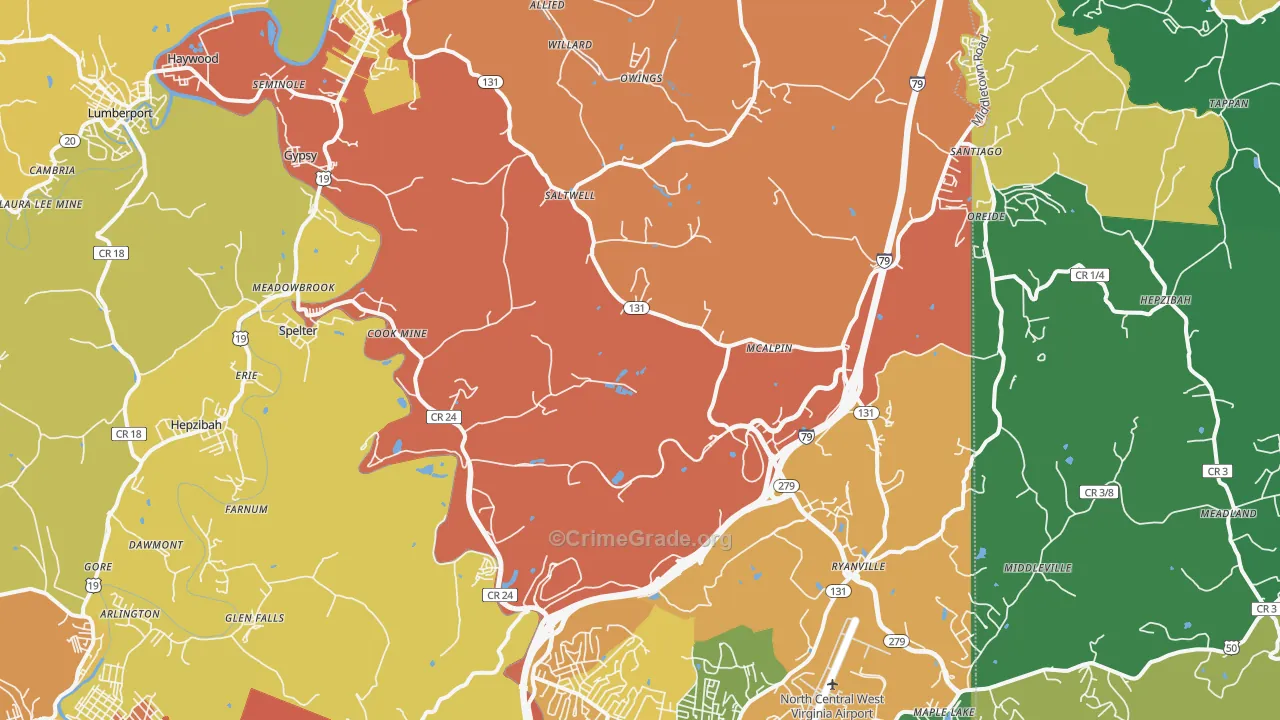 Hepzibah, WV Map of Drug-Related Crime Rates