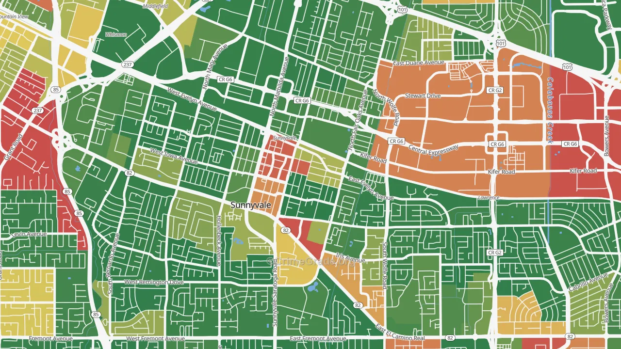 Heritage District, Sunnyvale, CA Map of Drug-Related Crime Rates