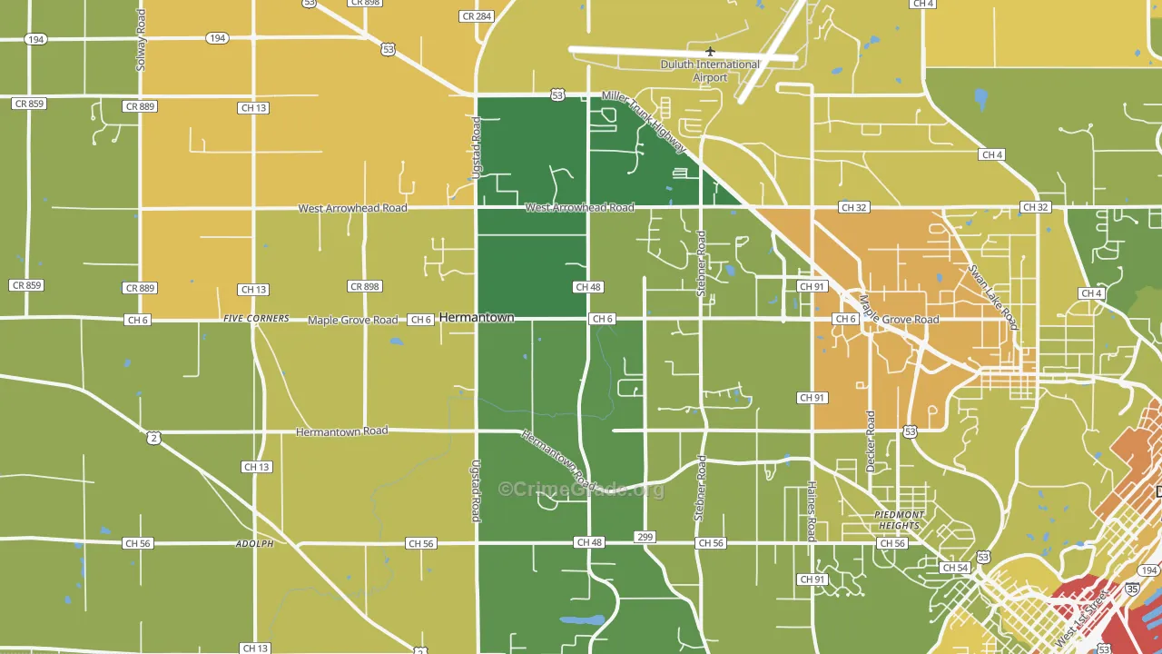 Hermantown, MN Map of Drug-Related Crime Rates