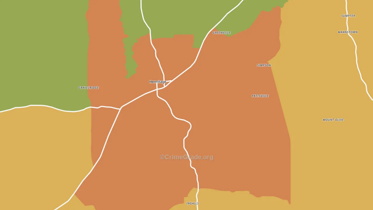 Hermitage, AR Map of Drug-Related Crime Rates