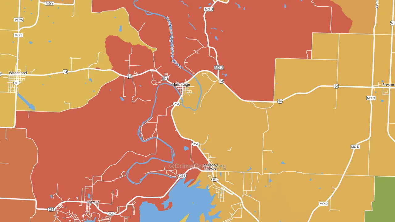 Hermitage, MO Map of Drug-Related Crime Rates