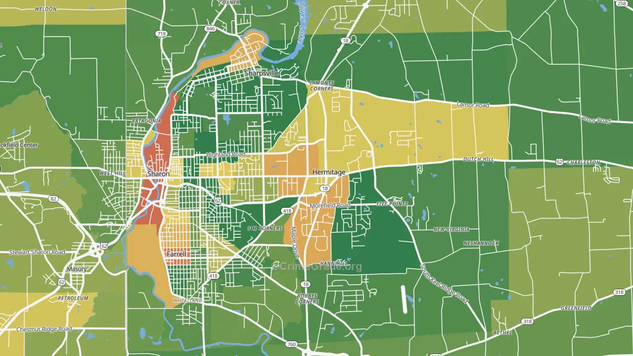 Hermitage, PA Map of Drug-Related Crime Rates
