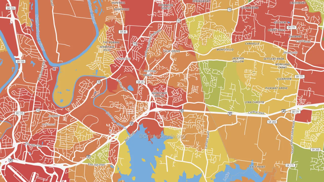 Hermitage, TN Map of Drug-Related Crime Rates