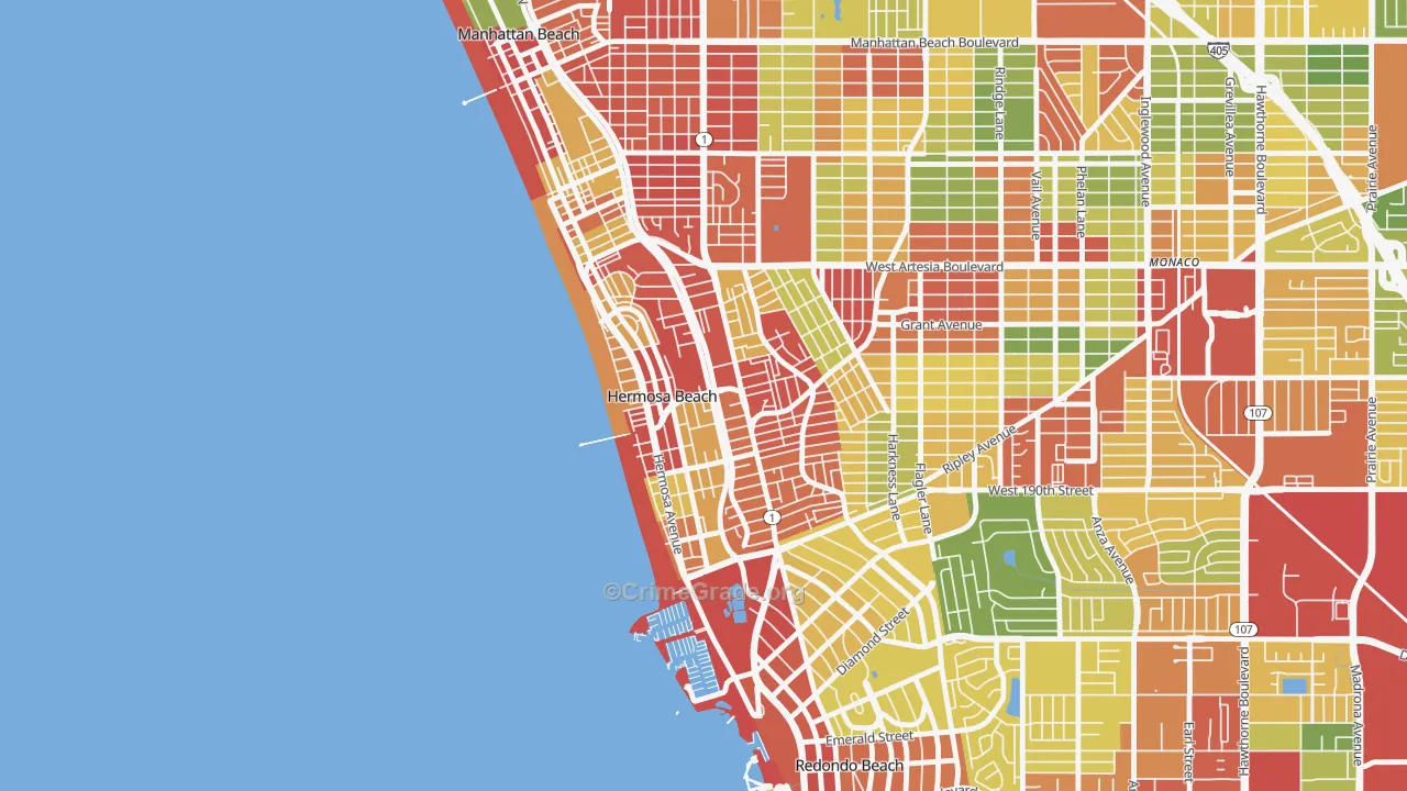 Hermosa Beach, CA Map of Drug-Related Crime Rates