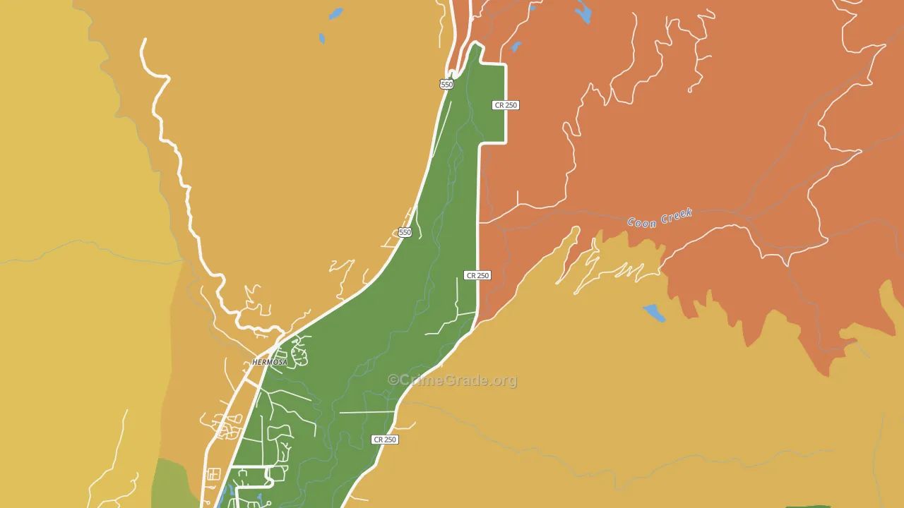 Hermosa, CO Map of Drug-Related Crime Rates