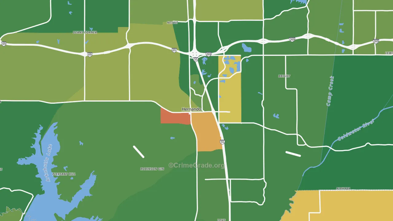 Hernando, MS Map of Drug-Related Crime Rates