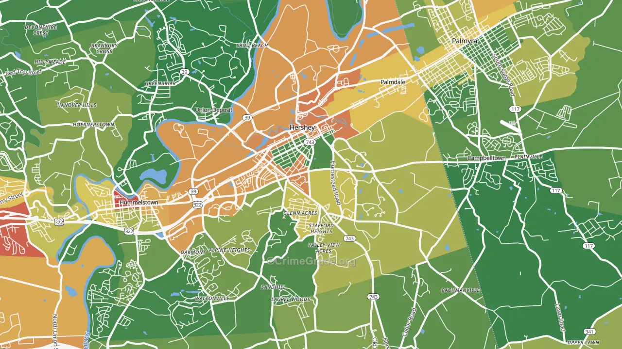 Hershey, PA Map of Drug-Related Crime Rates