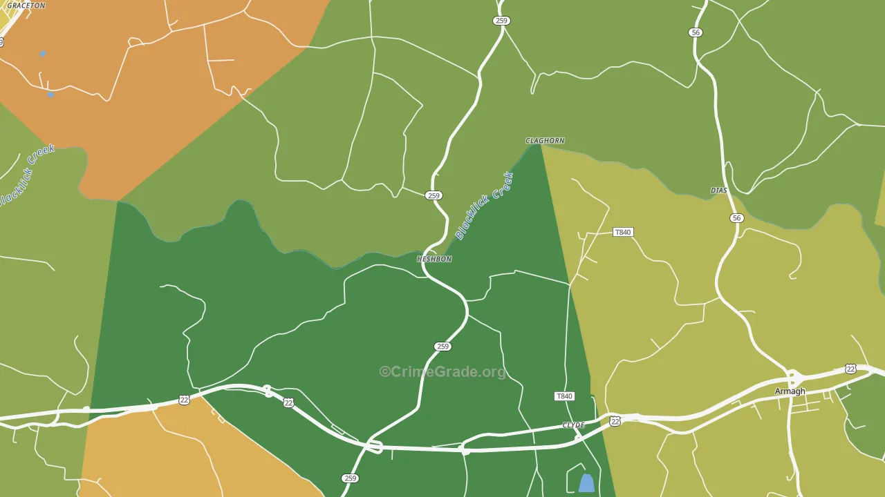 Heshbon, PA Map of Drug-Related Crime Rates