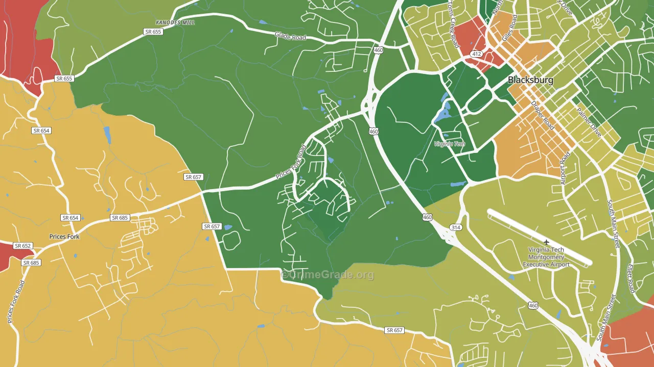 Hethwood-Prices Fork, Blacksburg, VA Map of Drug-Related Crime Rates