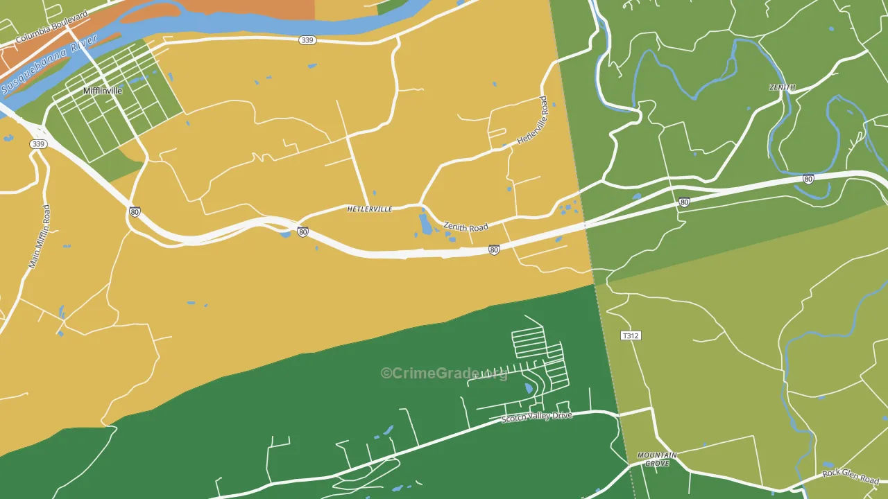 Hetlerville, PA Map of Drug-Related Crime Rates