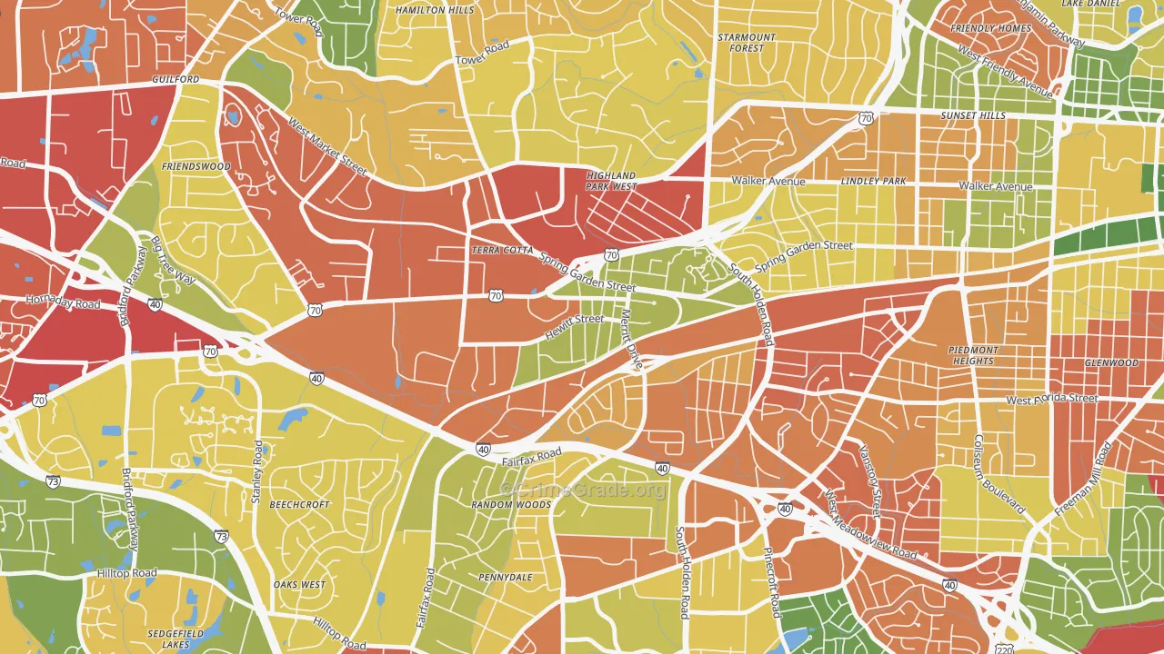 Hewitt Area, Greensboro, NC Map of Drug-Related Crime Rates