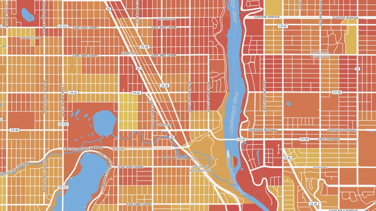 Hiawatha, Minneapolis, MN Map of Drug-Related Crime Rates