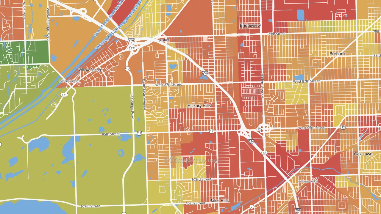 Hickory Hills, IL Map of Drug-Related Crime Rates