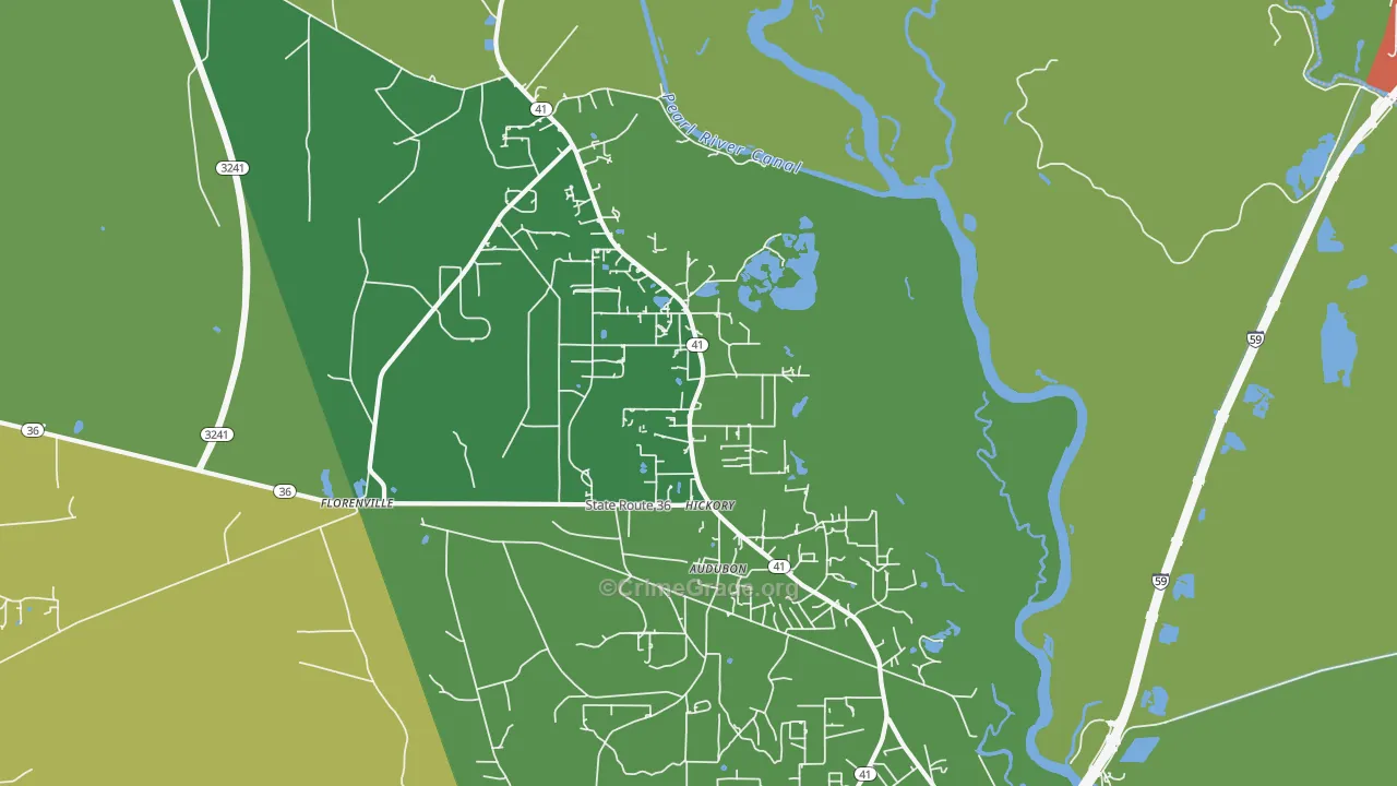 Hickory, LA Map of Drug-Related Crime Rates