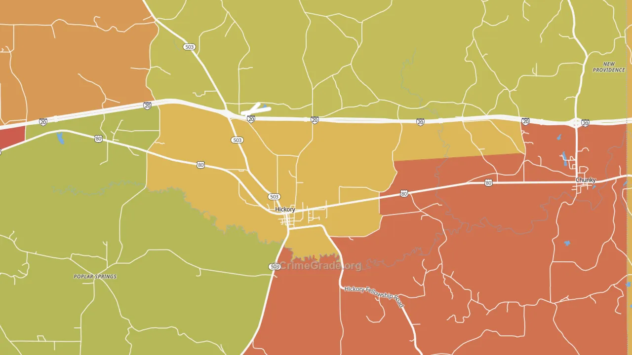 Hickory, MS Map of Drug-Related Crime Rates