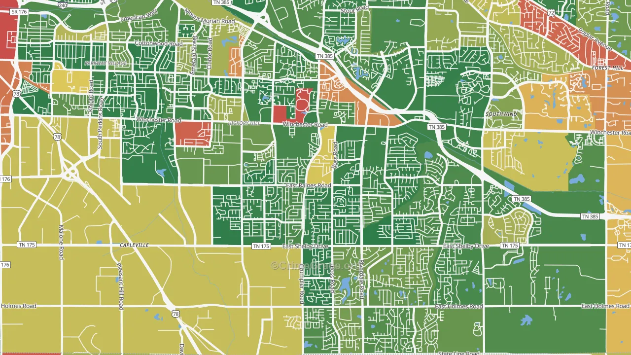 Hickory Ridge-South Riverdale, Memphis, TN Map of Drug-Related Crime Rates