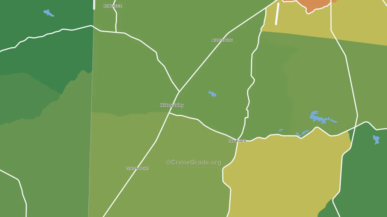 Hickory Valley, TN Map of Drug-Related Crime Rates