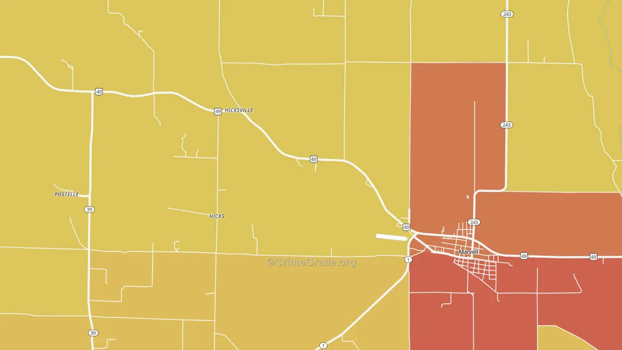 Hicks, AR Map of Drug-Related Crime Rates