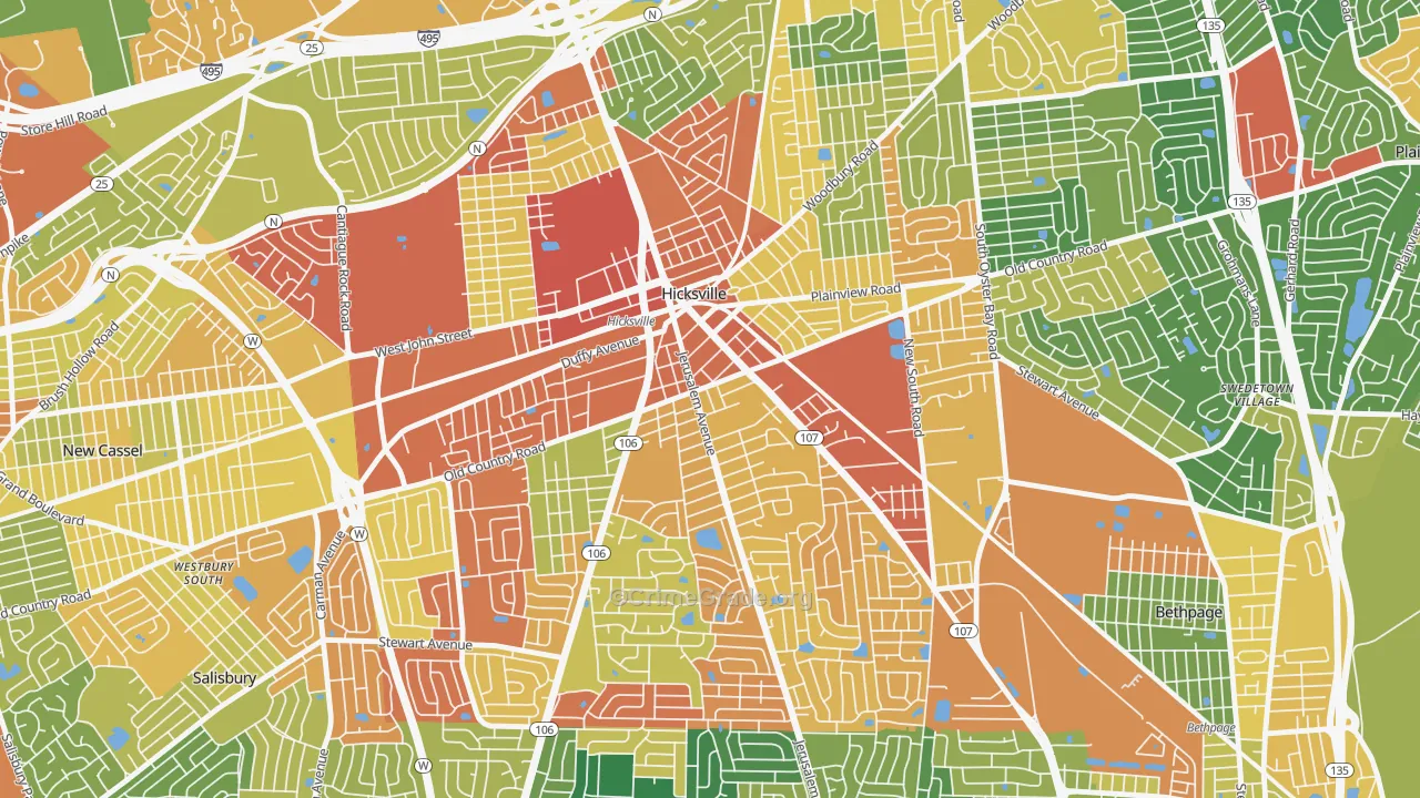 Hicksville, NY Map of Drug-Related Crime Rates