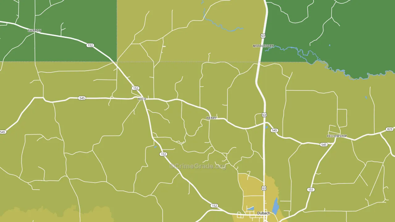 Hico, LA Map of Drug-Related Crime Rates