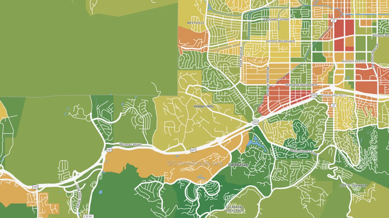 Hidden Hills, CA Map of Drug-Related Crime Rates