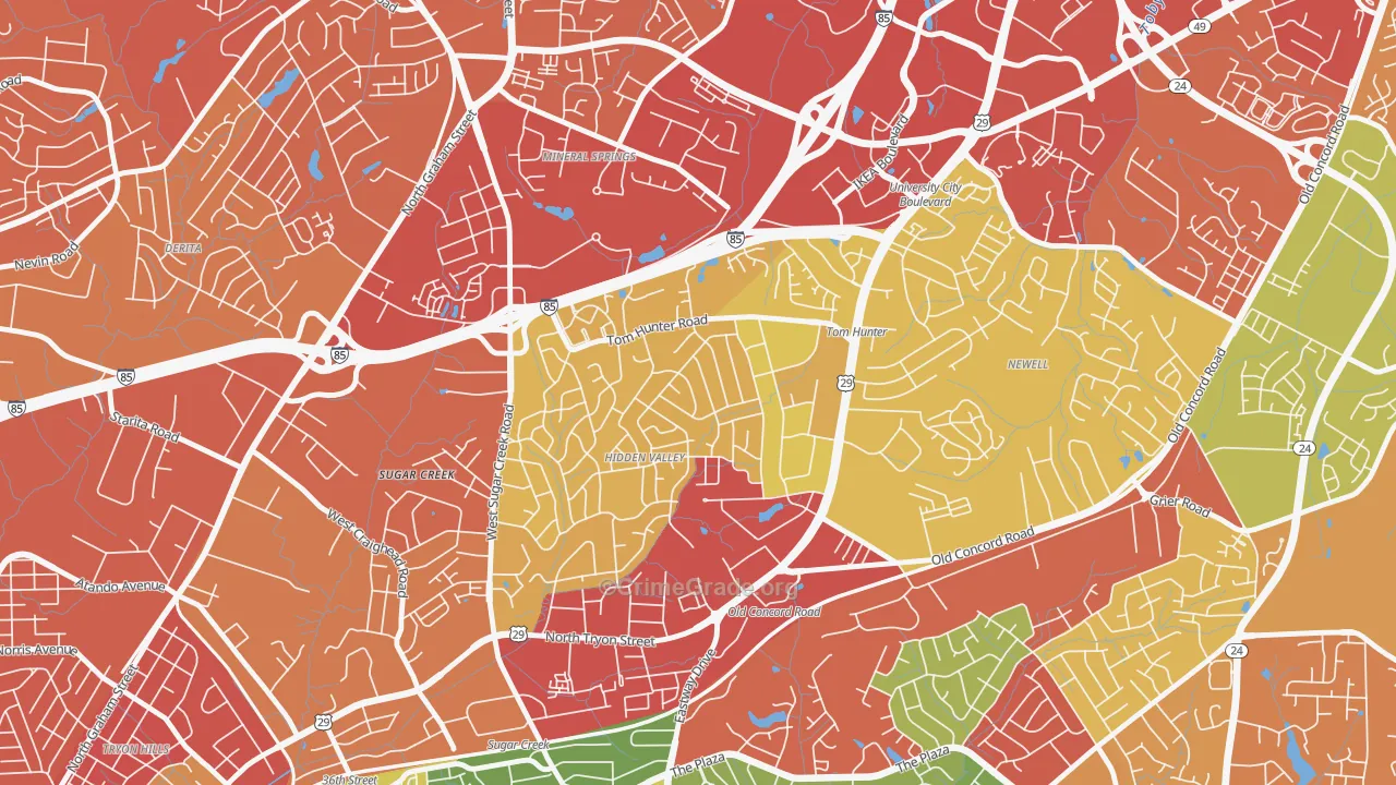 Hidden Valley, Charlotte, NC Map of Drug-Related Crime Rates