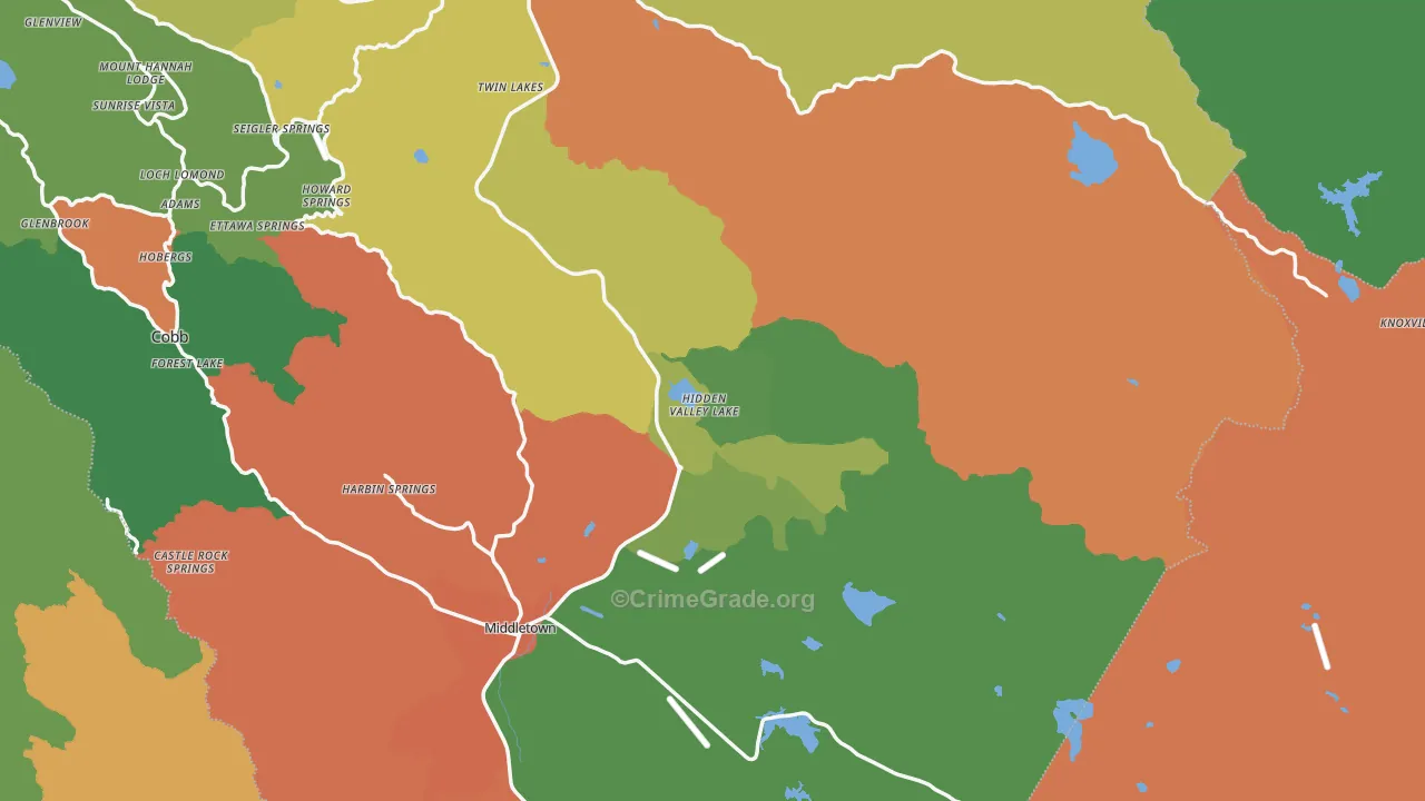 Hidden Valley Lake, CA Map of Drug-Related Crime Rates