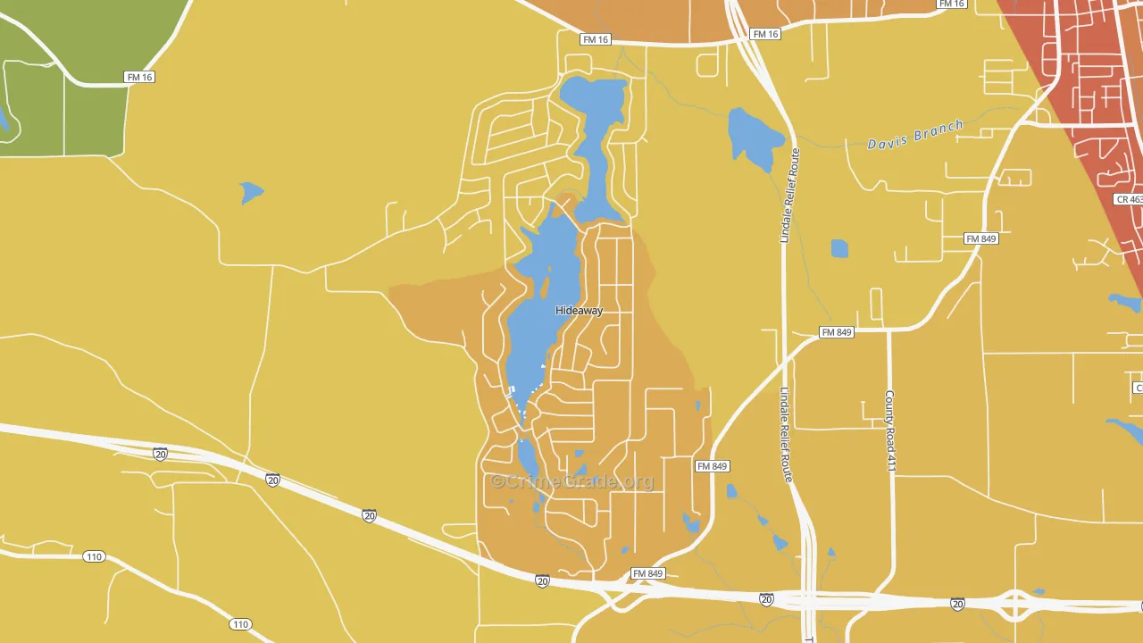 Hideaway, TX Map of Drug-Related Crime Rates