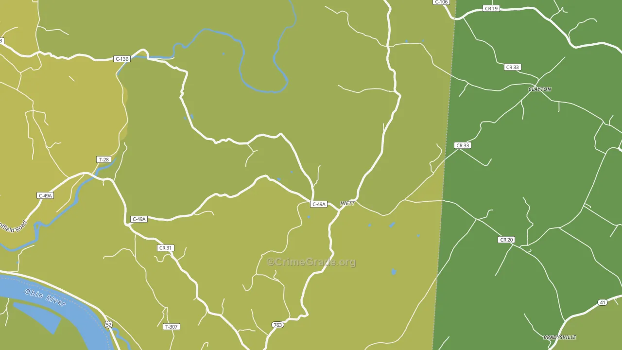 Hiett, OH Map of Drug-Related Crime Rates