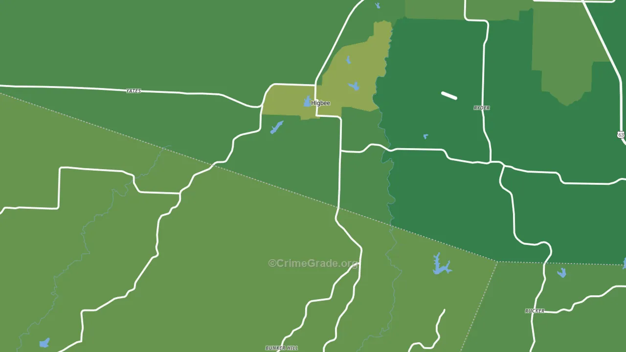 Higbee, MO Map of Drug-Related Crime Rates