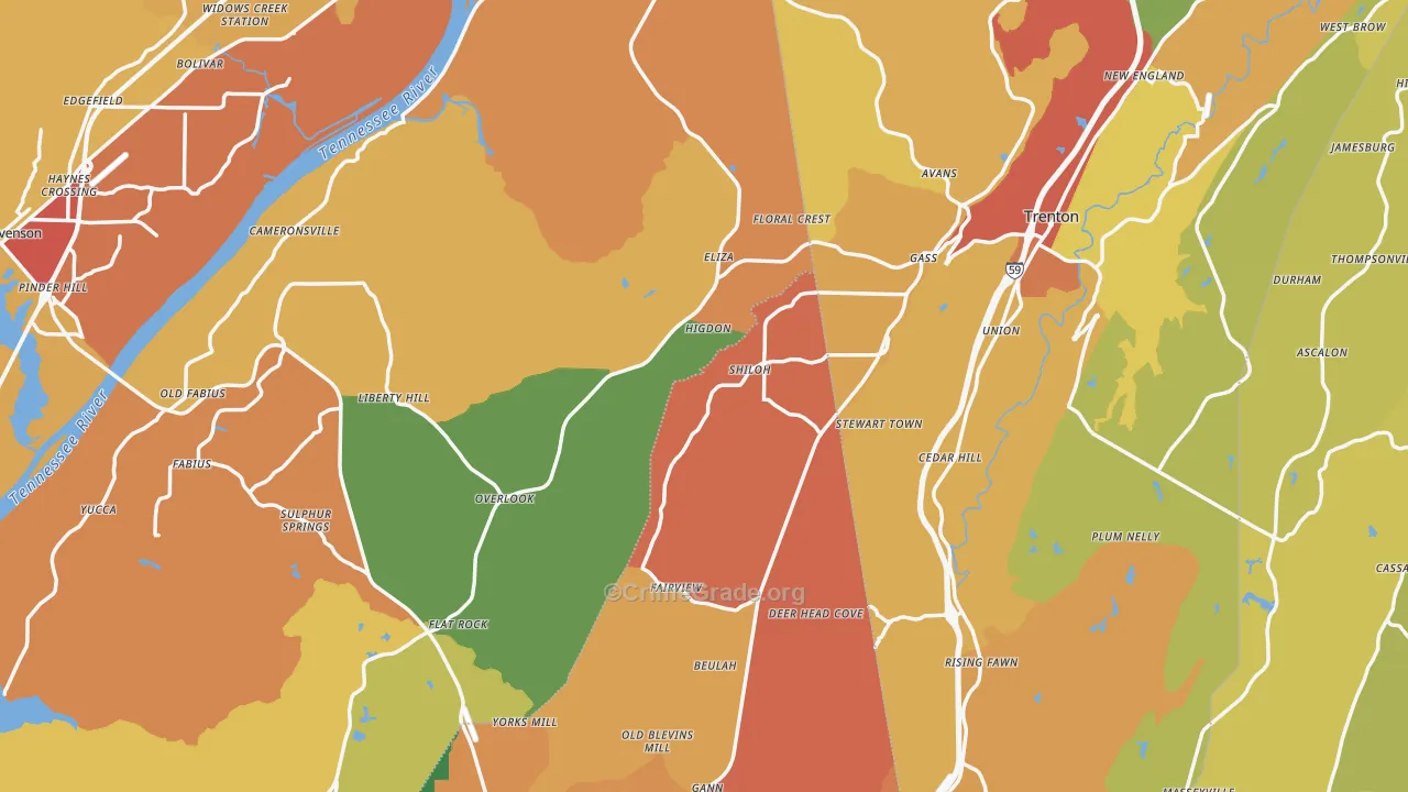 Higdon, AL Map of Drug-Related Crime Rates