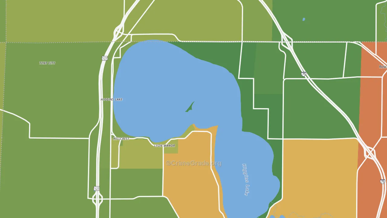 Higgins Lake, MI Map of Drug-Related Crime Rates