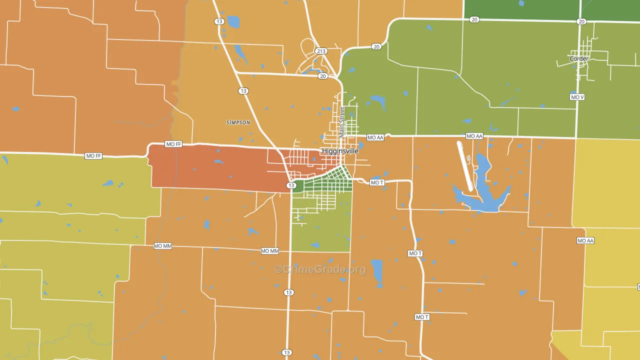 Higginsville, MO Map of Drug-Related Crime Rates